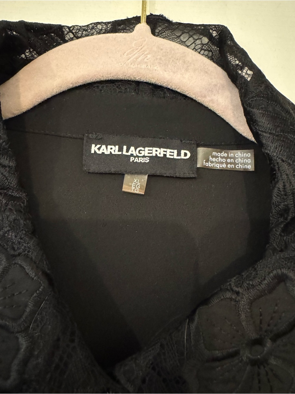 Karl Lagerfeld Black Ribbon Tie Blouse with Lace Ruffles size XL - Picture 2 of 4